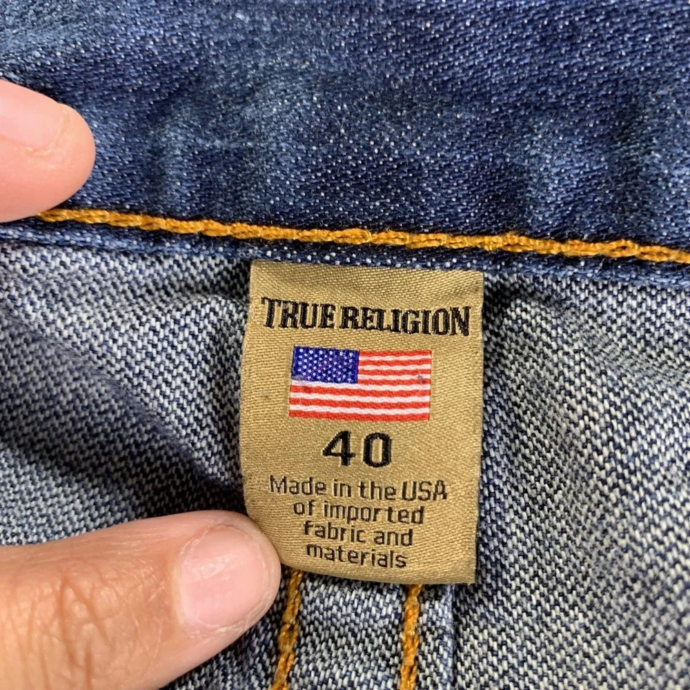 True Religion Ricky Jeans Mens 40x34 Blue Relaxed Straight Leg‎ Denim Made USA